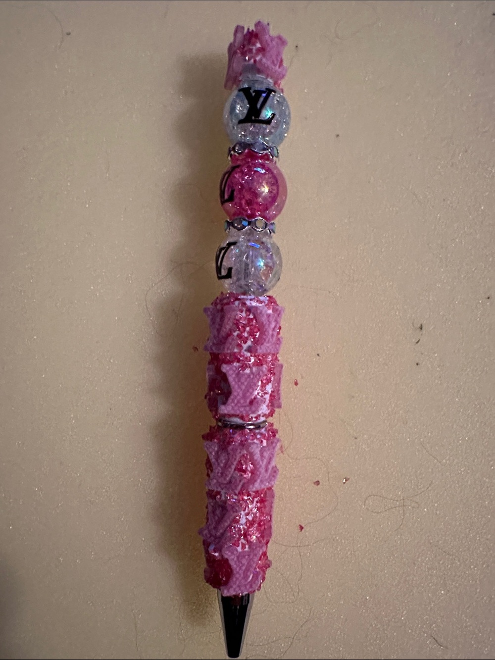 Handmade Pink Beaded Glitter Ballpoint Pen
